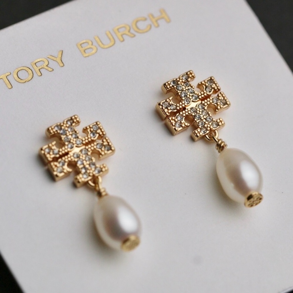 Tory Burch Kira Pavé Cultured Pearl Drop Earrings